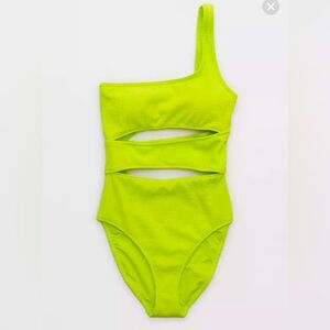 Aerie Crinkle Cut Out One Shoulder One Piece Swimsuit